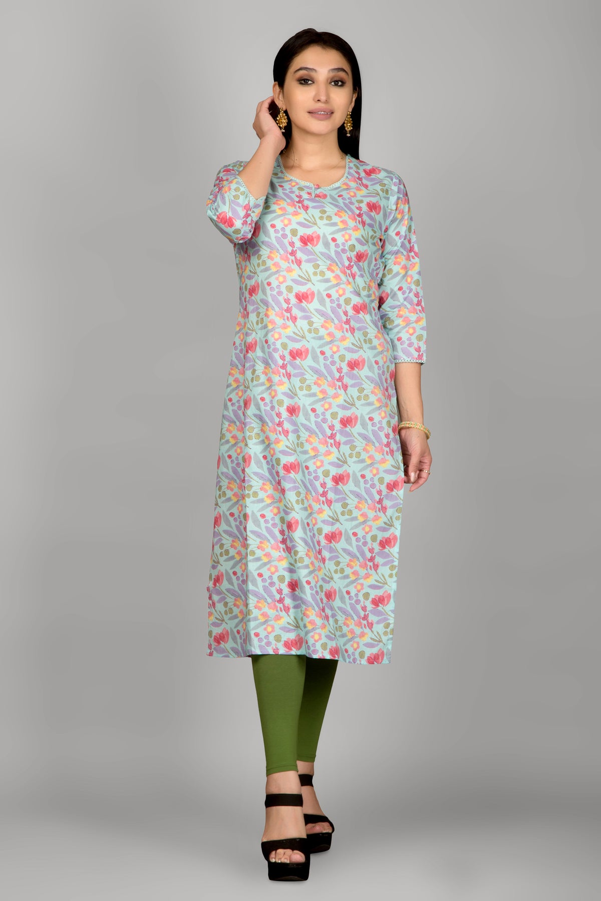 Light Sky Blue Floral Kurta