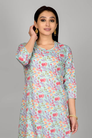 Light Sky Blue Floral Kurta