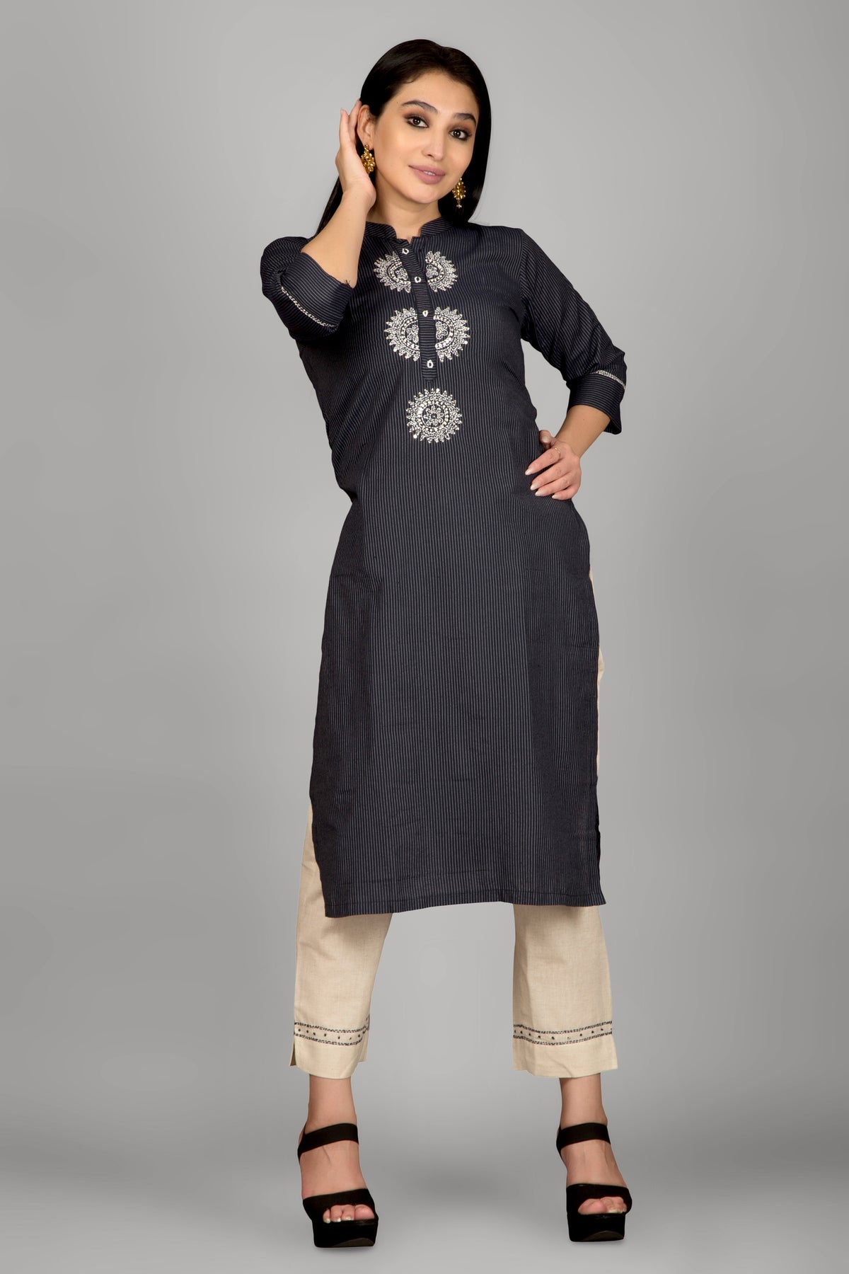 Dark Blue Leheriya Kurta With Pant And Dupatta