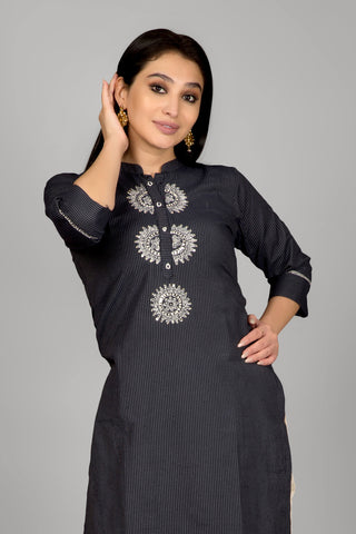 Dark Blue Leheriya Kurta With Pant And Dupatta