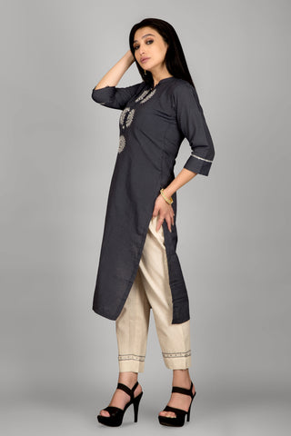 Dark Blue Leheriya Kurta With Pant And Dupatta