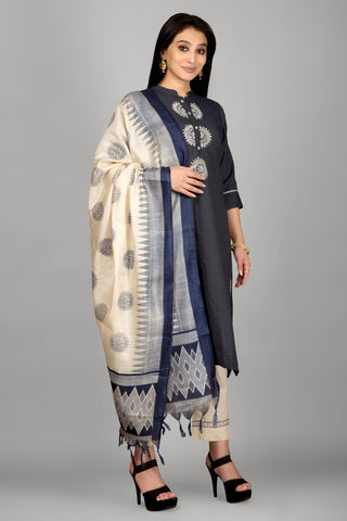 Dark Blue Leheriya Kurta With Pant And Dupatta