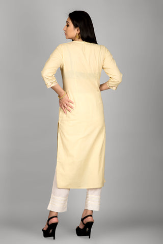 Light Yellow Casual Printed Kurta Paired With Pant