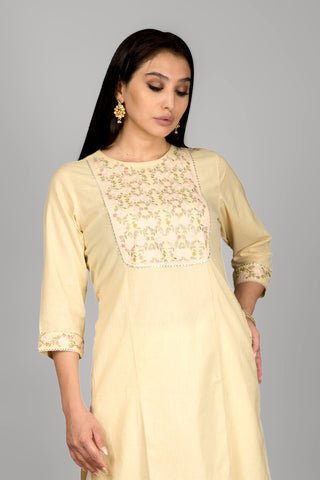 Light Yellow Casual Printed Kurta Paired With Pant