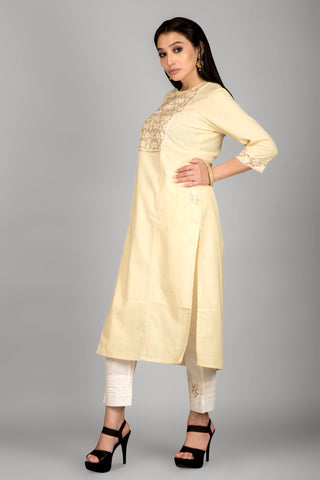 Light Yellow Casual Printed Kurta Paired With Pant