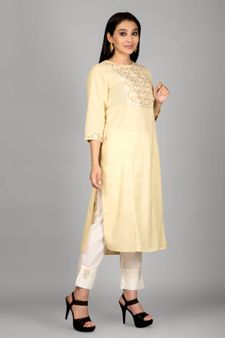 Light Yellow Casual Printed Kurta Paired With Pant