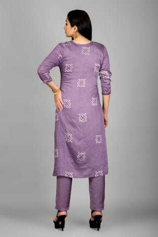 Lavender Colour Mirror Work Kurta Paired With Pant And Dupatta