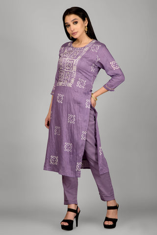 Lavender Colour Mirror Work Kurta Paired With Pant And Dupatta