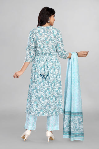 Sea Blue Colour Nyra Cut Kurta Paired With Pant And Dupatta