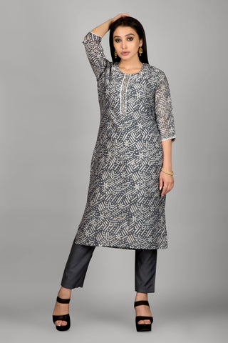 Dark Grey Colour Kurta Paired With Pant And Dupatta