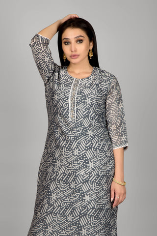 Dark Grey Colour Kurta Paired With Pant And Dupatta