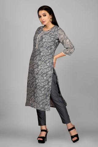 Dark Grey Colour Kurta Paired With Pant And Dupatta