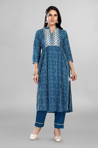 Teal Blue Nyra Printed kurta paired With Pant