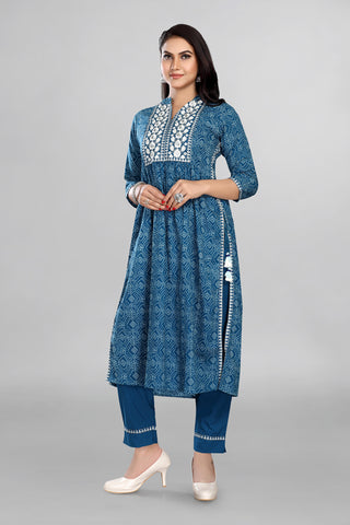 Teal Blue Nyra Printed kurta paired With Pant