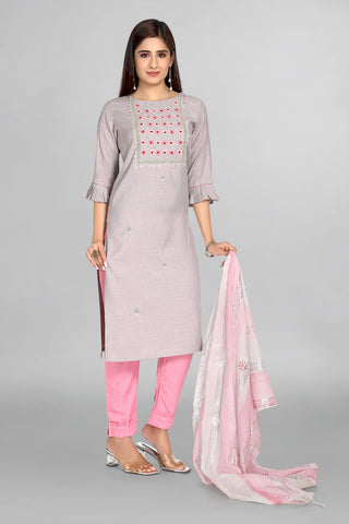 Grey Kurta With Neckline Hand Embroidery With Bell Sleeves