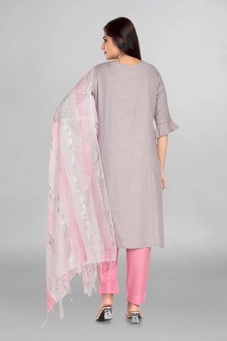 Grey Kurta With Neckline Hand Embroidery With Bell Sleeves