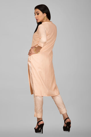 Light Peach Kurta Paired With Pant & Dupatta