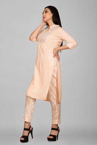 Light Peach Kurta Paired With Pant & Dupatta