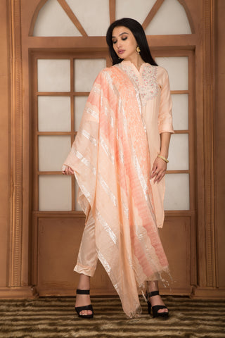 Light Peach Kurta Paired With Pant & Dupatta