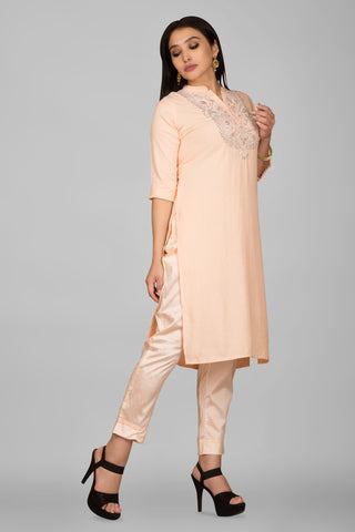 Light Peach Kurta Paired With Pant & Dupatta