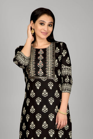 Black Printed Kurta Paired With Pant And Dupatta