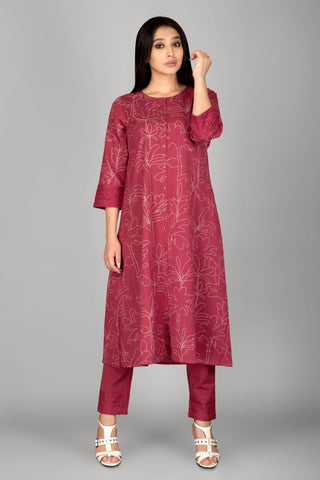 Pink Frost Colour A Line Kurta Paired With Pant