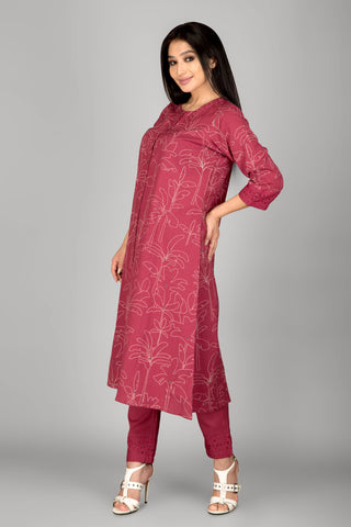 Pink Frost Colour A Line Kurta Paired With Pant