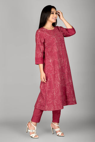 Pink Frost Colour A Line Kurta Paired With Pant