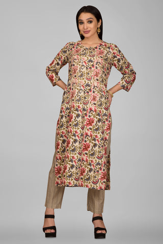 Cream Colour Gota Work Kurta Paired With Pant And Dupatta