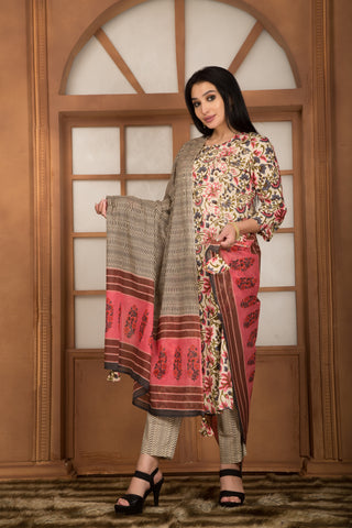 Cream Colour Gota Work Kurta Paired With Pant And Dupatta