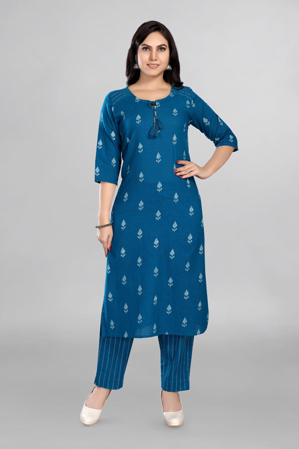 Dark Teal Blue Colour Kurta With Pant