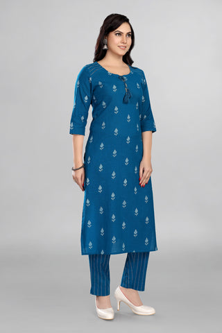 Dark Teal Blue Colour Kurta With Pant