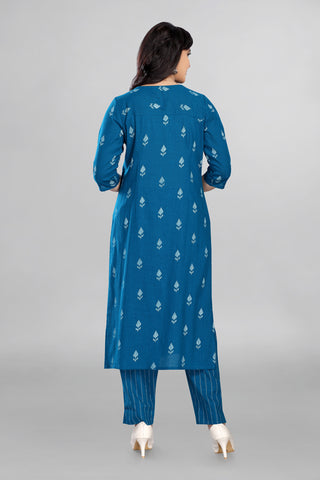 Dark Teal Blue Colour Kurta With Pant