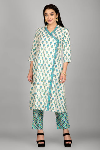 Off White Colour Angrakha Kurta Paired With Pant And Dupatta