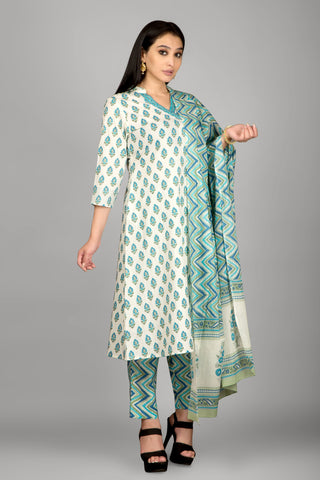 Off White Colour Angrakha Kurta Paired With Pant And Dupatta