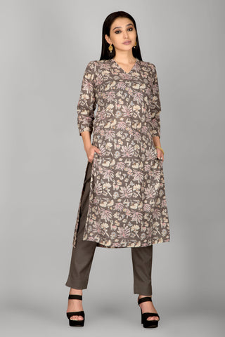 Light Grey Colour Printed Kurta Paired With Pant