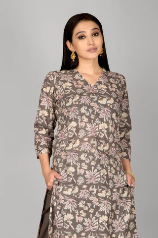 Light Grey Colour Printed Kurta Paired With Pant