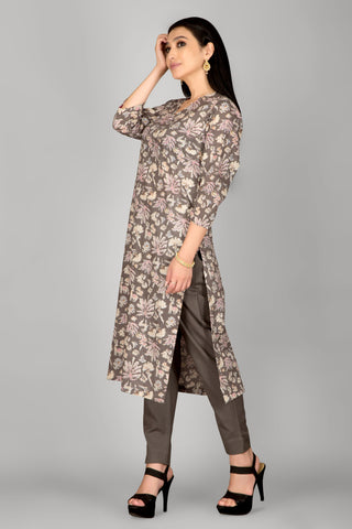 Light Grey Colour Printed Kurta Paired With Pant