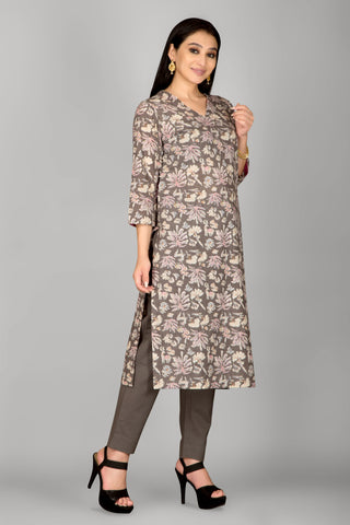 Light Grey Colour Printed Kurta Paired With Pant