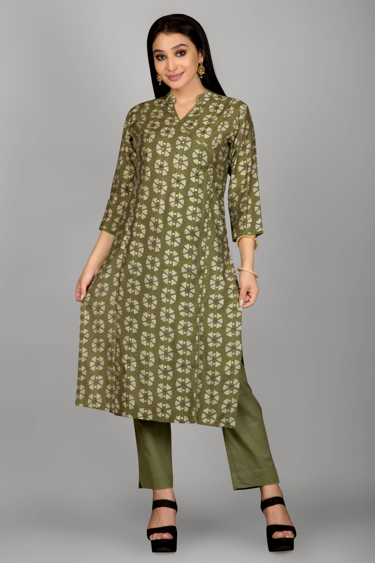 Light Green Colour Angrakha Kurta Paired With Pant