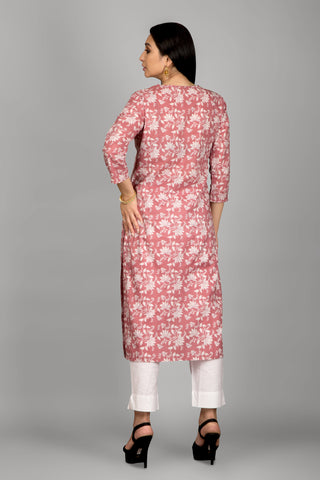 Light Rose Pink Colour Floral Kurta Paired With Pant  And Dupatta