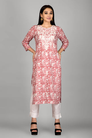 Light Rose Pink Colour Floral Kurta Paired With Pant  And Dupatta