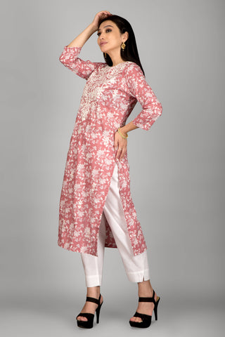 Light Rose Pink Colour Floral Kurta Paired With Pant  And Dupatta