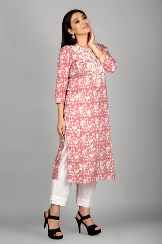 Light Rose Pink Colour Floral Kurta Paired With Pant  And Dupatta