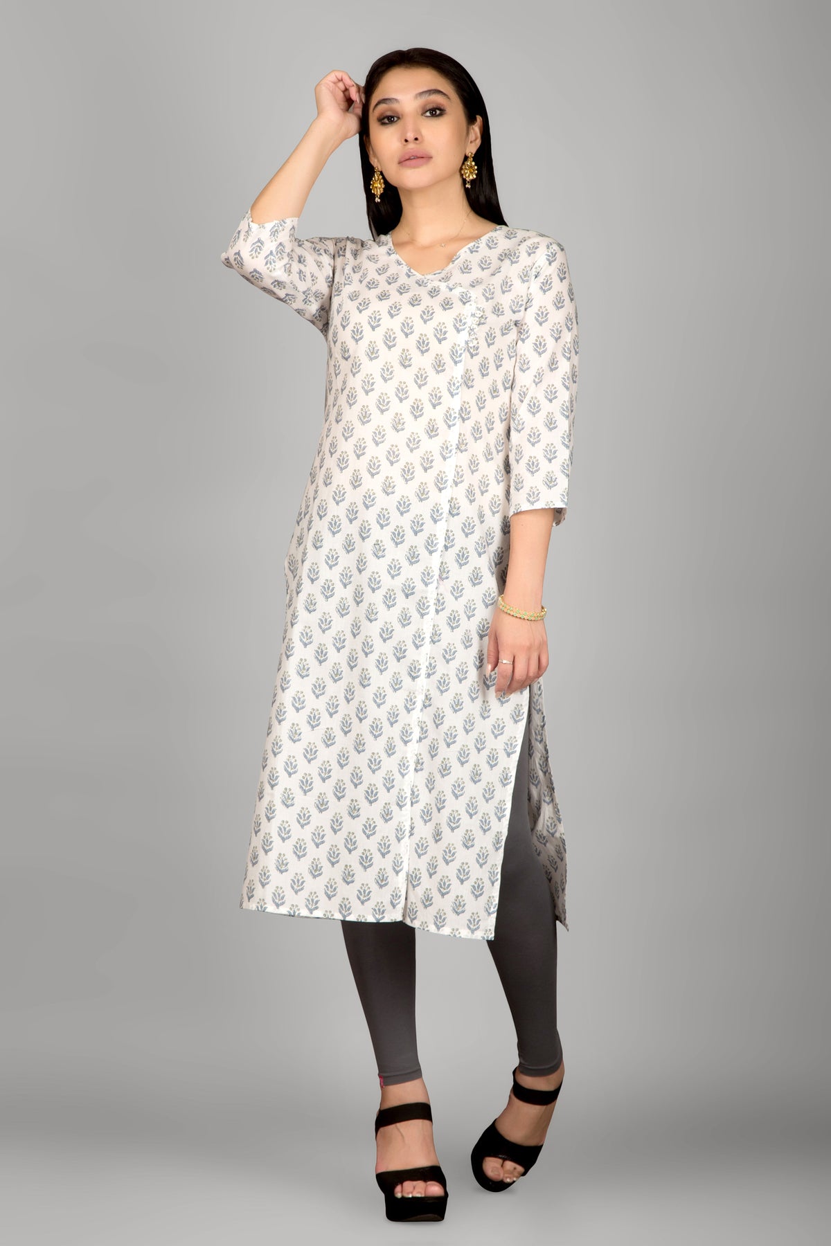 White Colour Angrakha Printed Kurta