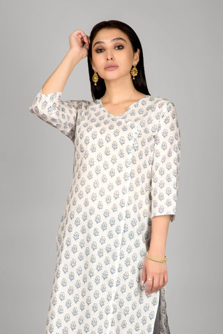 White Colour Angrakha Printed Kurta