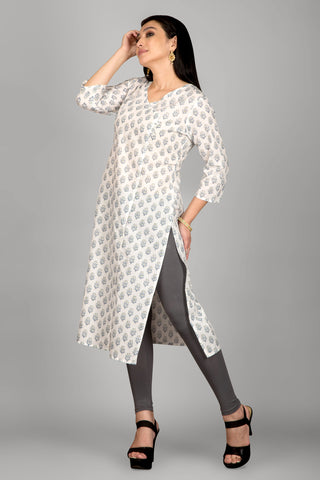 White Colour Angrakha Printed Kurta