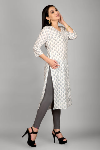 White Colour Angrakha Printed Kurta