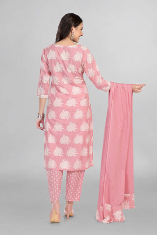 Baby Pink Causal Printed Kurti Paired With Pant And Dupatta