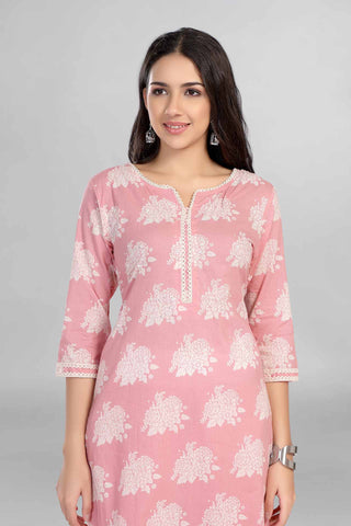 Baby Pink Causal Printed Kurti Paired With Pant And Dupatta